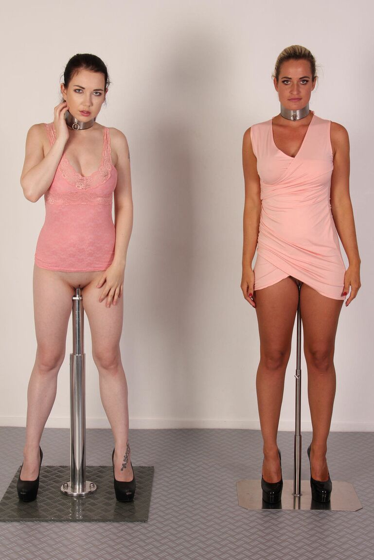 16P Collared females Daphne and Nicole Vice are impaled upon dildo posts