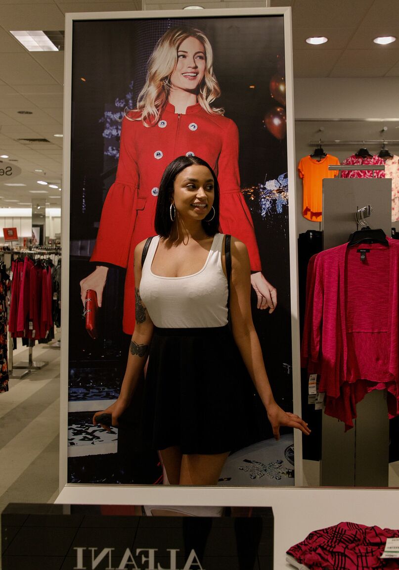 13P Ebony hottie Wynona Gibbs posing and flashing her big boobs in public