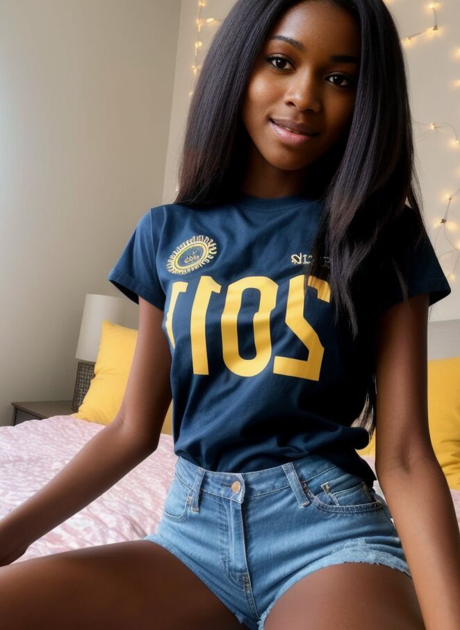 10P Milana Gamma, une fille noire aux cheveux noirs générée par l'IA, montre son cul sexy