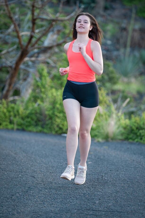 18P Cute brunette Matty keeps fit with a morning run, then does her stretches and