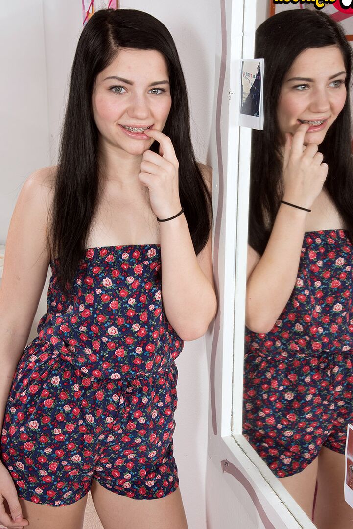 16P Barely legal girl with braces Karly Baker disrobes to stand naked in her room