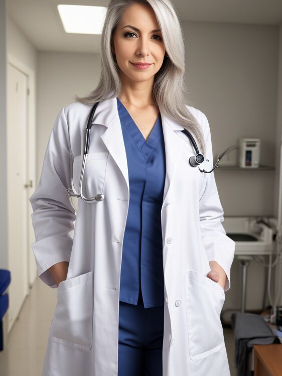 Elisa Diclins, docteur blonde platine 10P générée par l'IA, pose nue