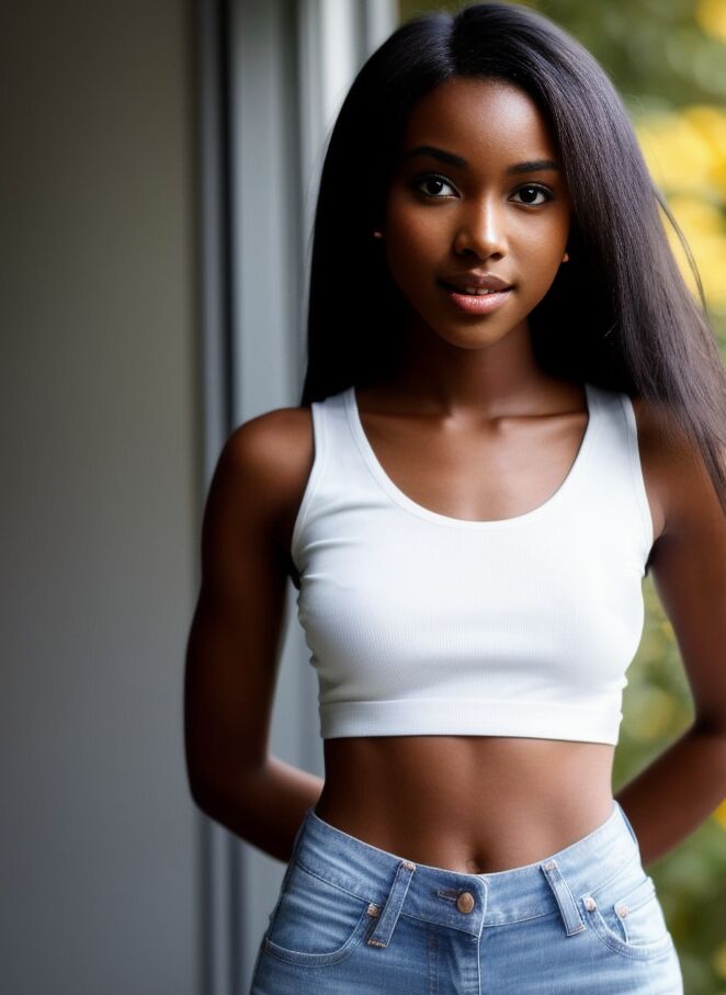 La nena negra generada por IA 10P Milana Gamma muestra sus impresionantes tetas mientras está desnuda