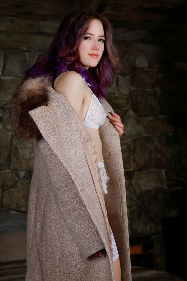 18P Nice teen Sofi Roko takes off an overcoat while going nude in white nylons