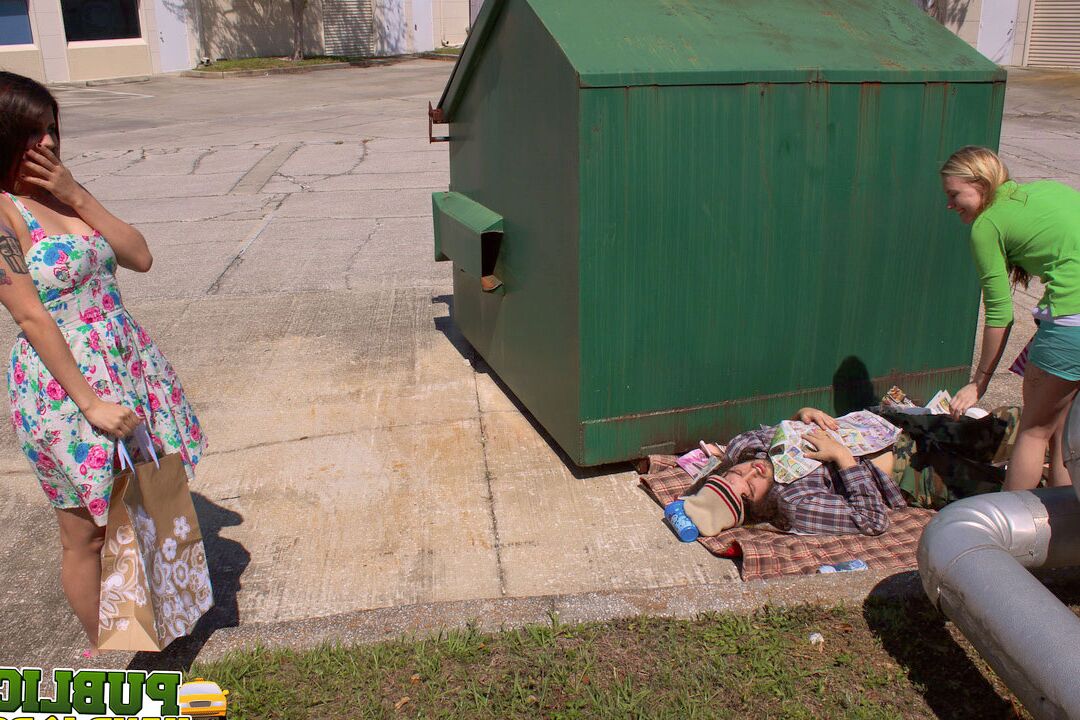 20P Naughty teens Raquel Roper and Jessie Young undress a dude and jack him off