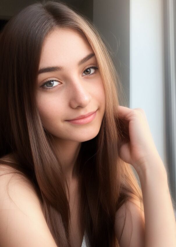 12P La belle brune Ash Baby expose ses petits seins et pose nue