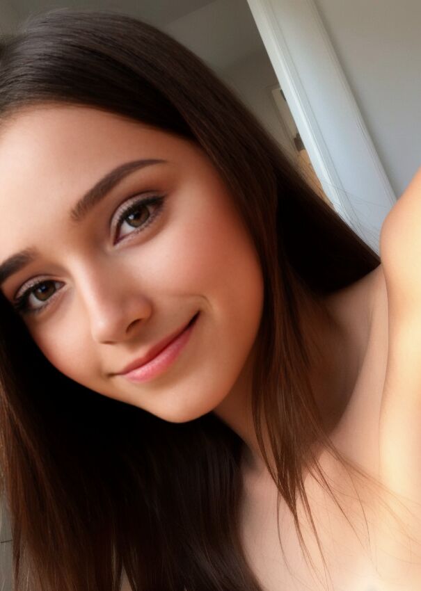 12P La belle brune Ash Baby expose ses petits seins et pose nue