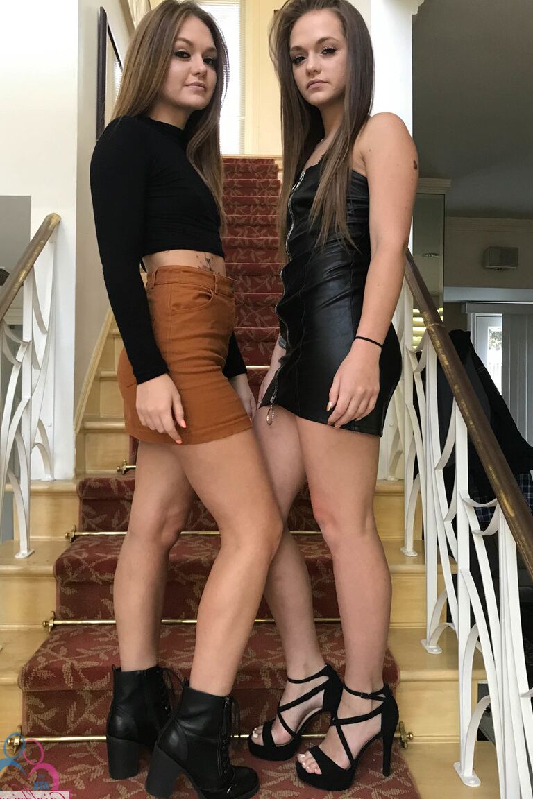 20P Brunette babes Sami White and Joey White show off their tiny tits & tight bums