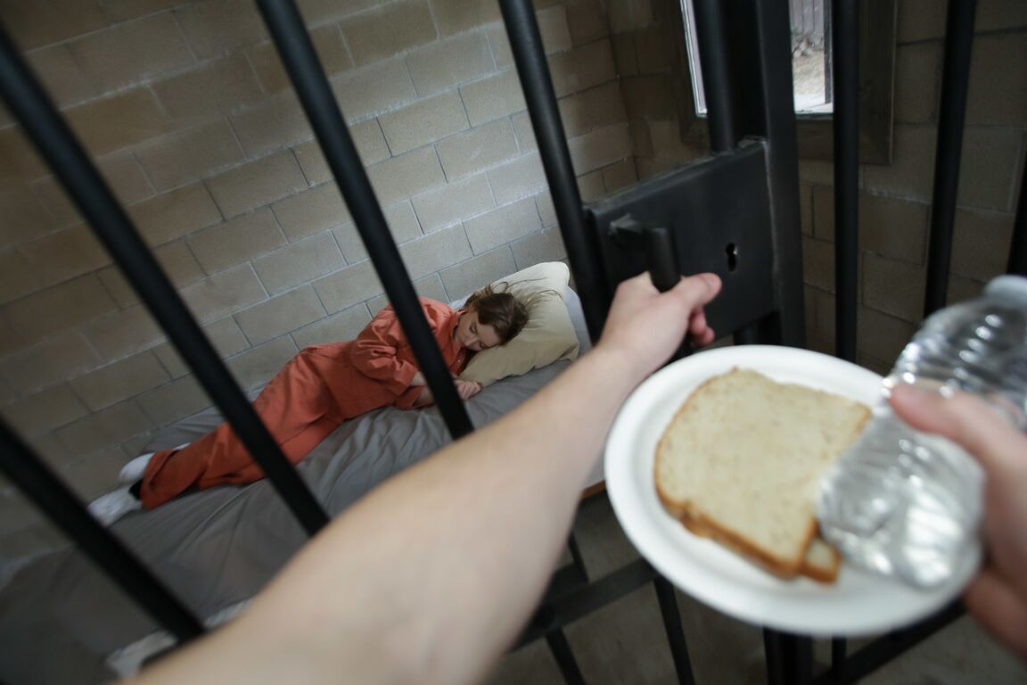 21P Petite inmate Cleo Clementine exposes her big ass and gets her twat filled