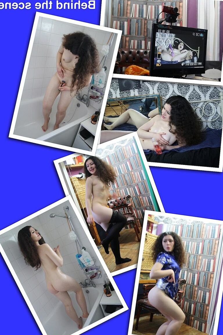 20P Curly-haired beauty poses nude & in a short dress in a behind the scenes solo