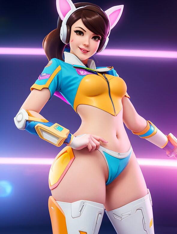 10P AI generated game character teases with her huge juggs and bald cunt