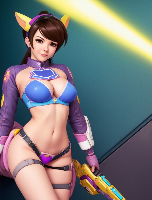 10P AI generated game character teases with her huge juggs and bald cunt