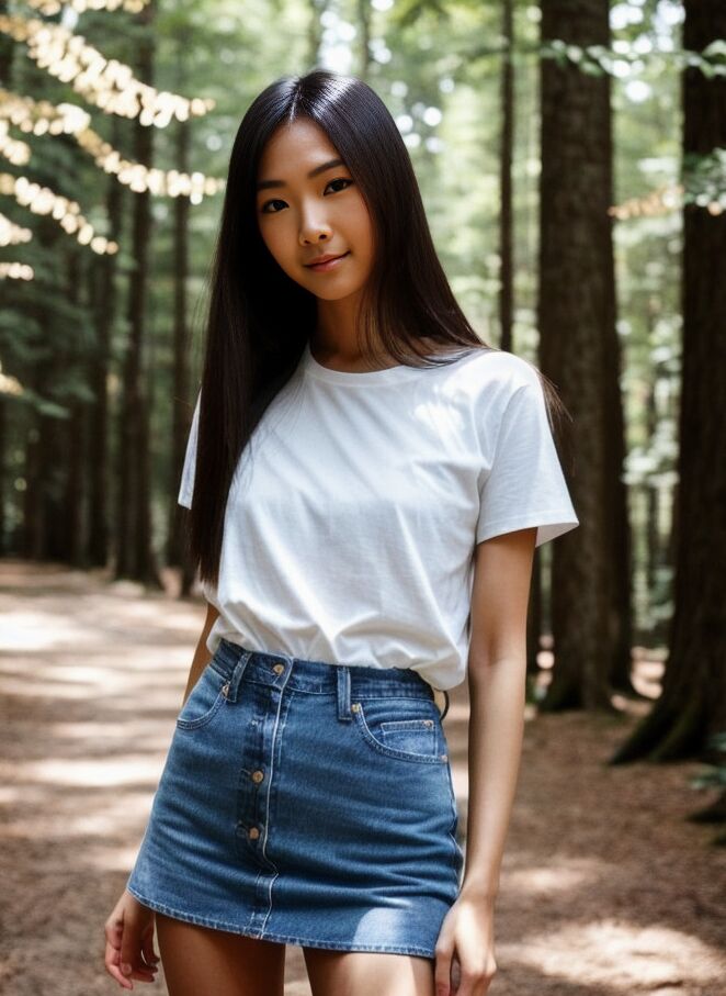 10P AI Generated beauty Mira Delta shows her tits & booty in the forest