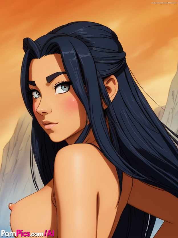 10P Katara, el personaje de anime de grandes ojos azules, se burla con su bonito culo y sus grandes tetas