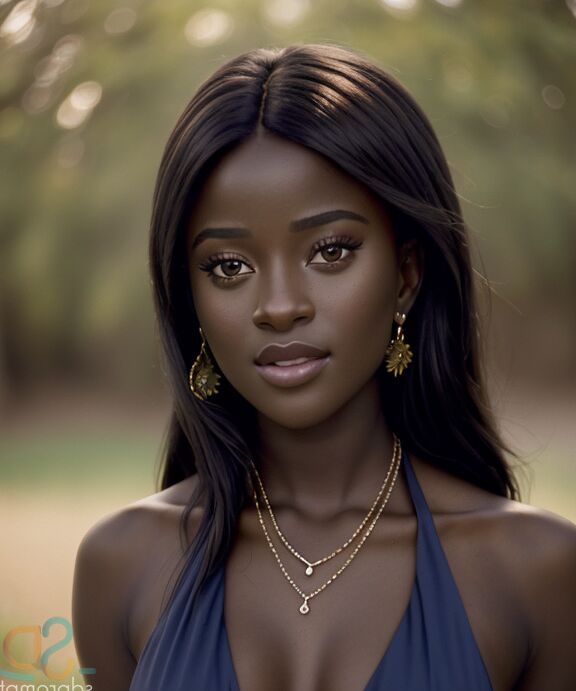 15P Une belle fille ébène générée par l'IA montre ses jolis seins à l'extérieur
