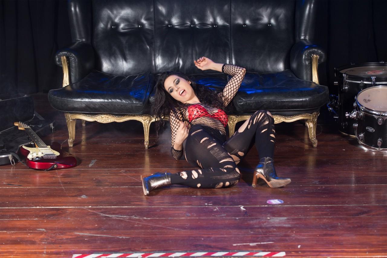 10P Argentinian centerfold Flavia De Celis models sexy body in ripped pantyhose