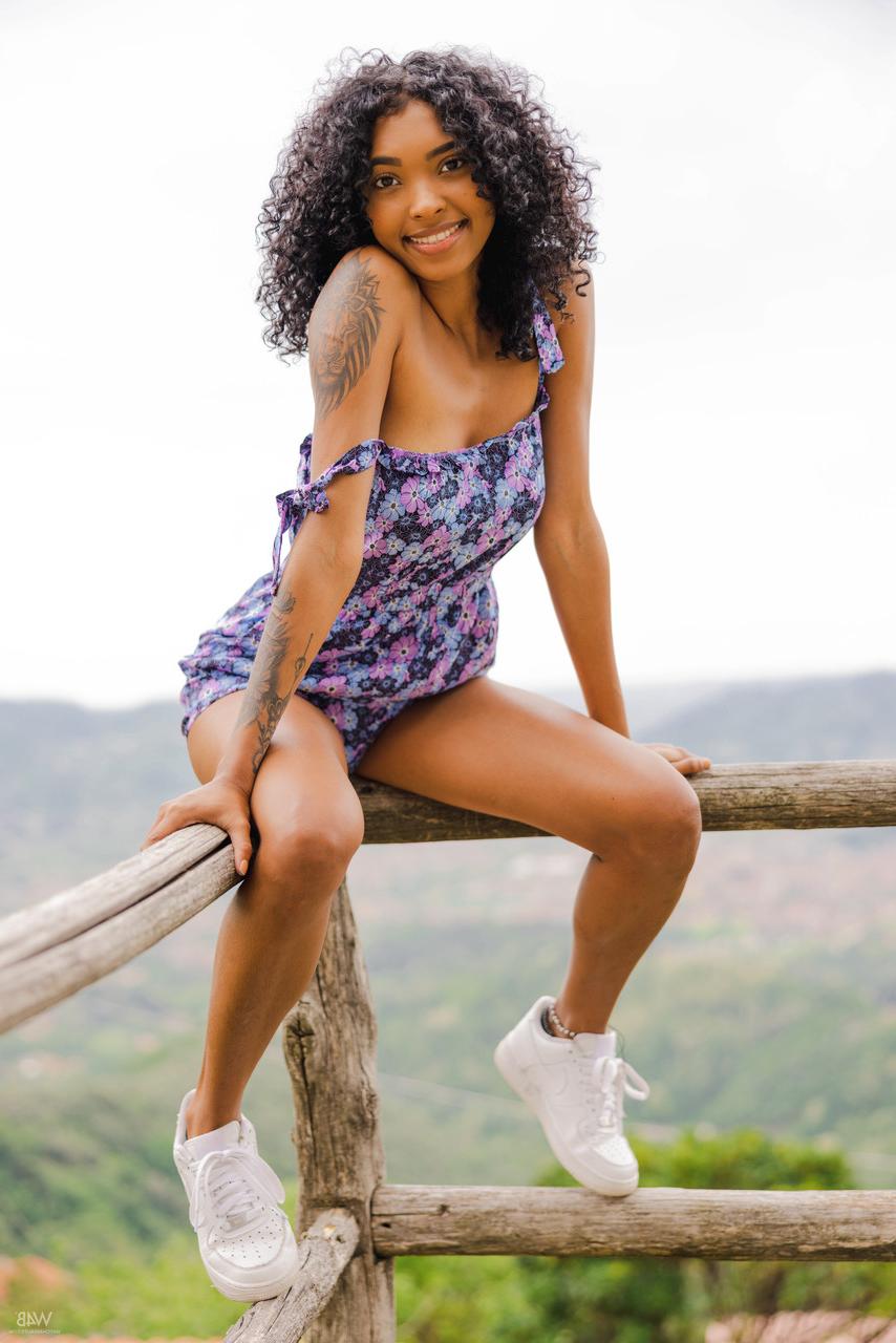 20P Curly-haired Latina Barbie flashes her pussy in her public compilation