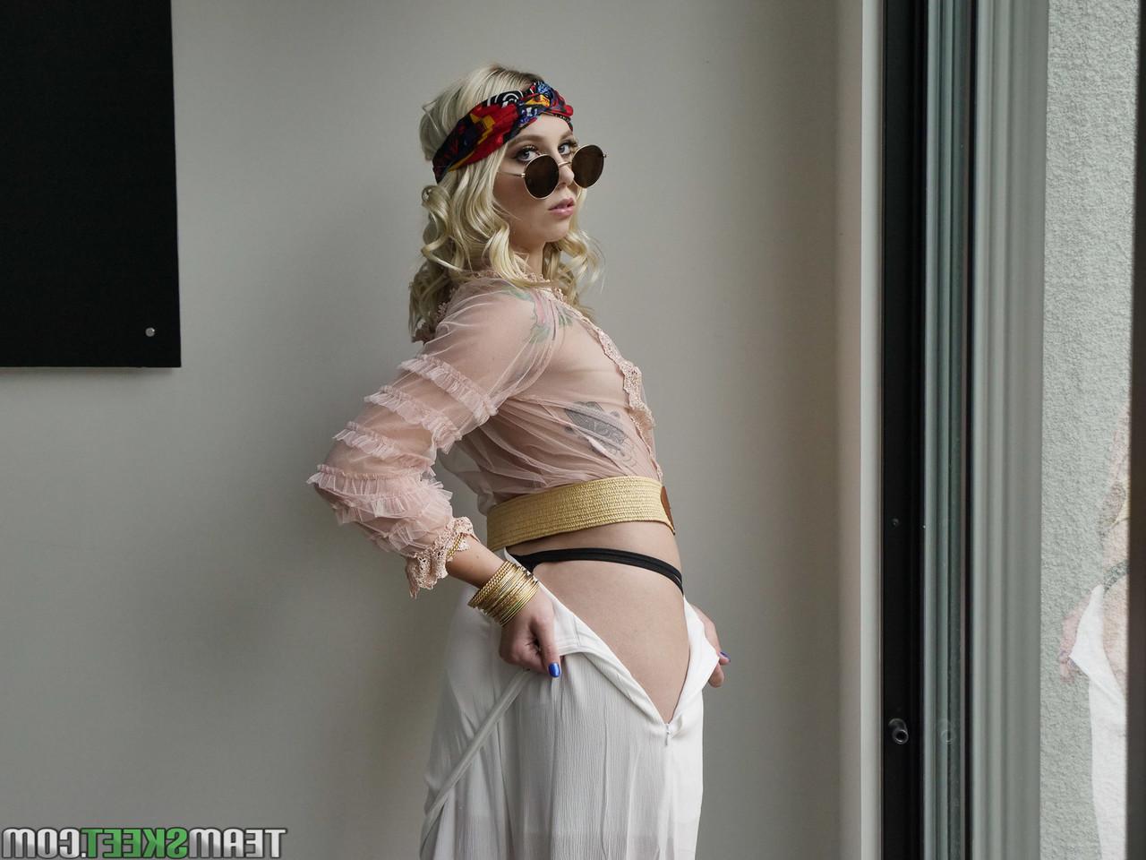 17P Tiny titted Chanel Grey moving her undies aside so she can parade her pussy