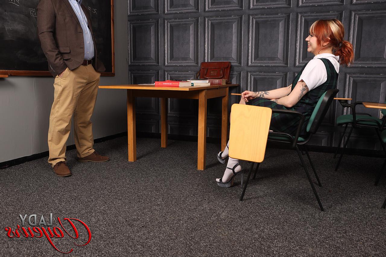 17P British coed Eva Ray gets undressed while watching a man jerk off