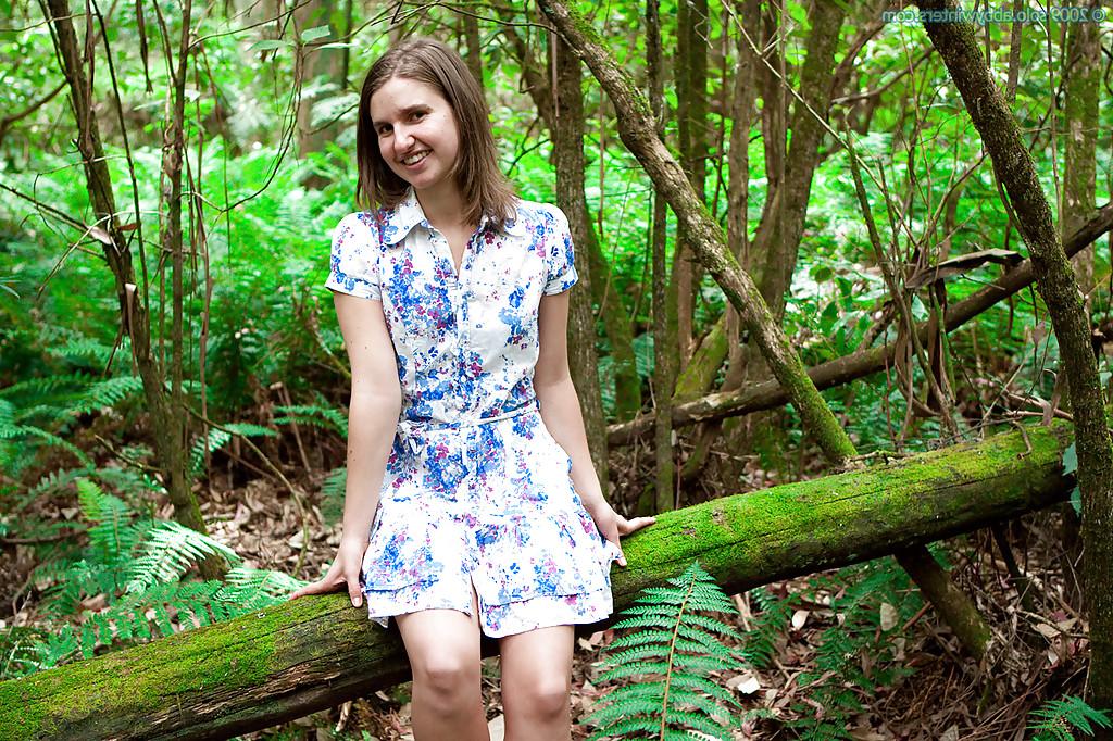 16P Pretty 18 year old first timer Elizabeth H shows off skinny body outdoors