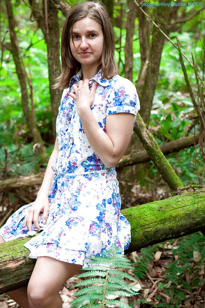 16P Pretty 18 year old first timer Elizabeth H shows off skinny body outdoors