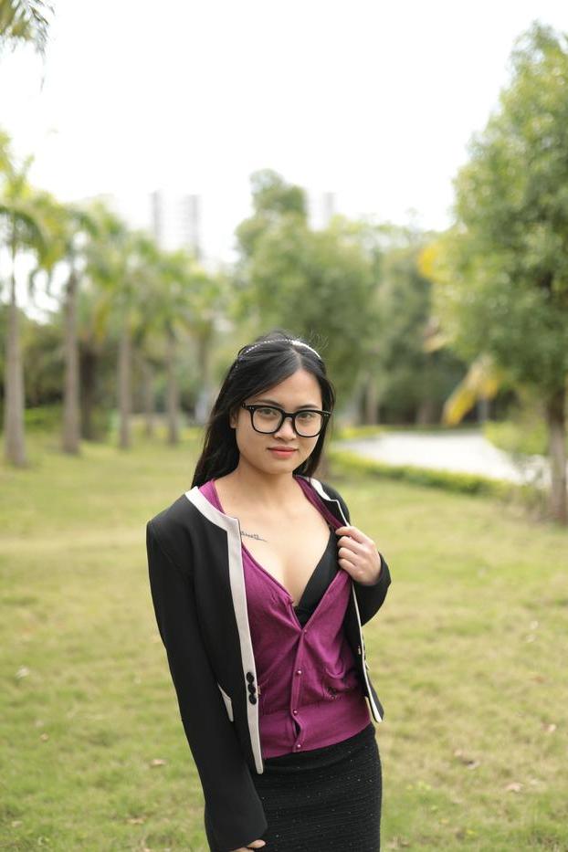 20P Petite Asian model with glasses Julia posing in her cute outfit outdoors
