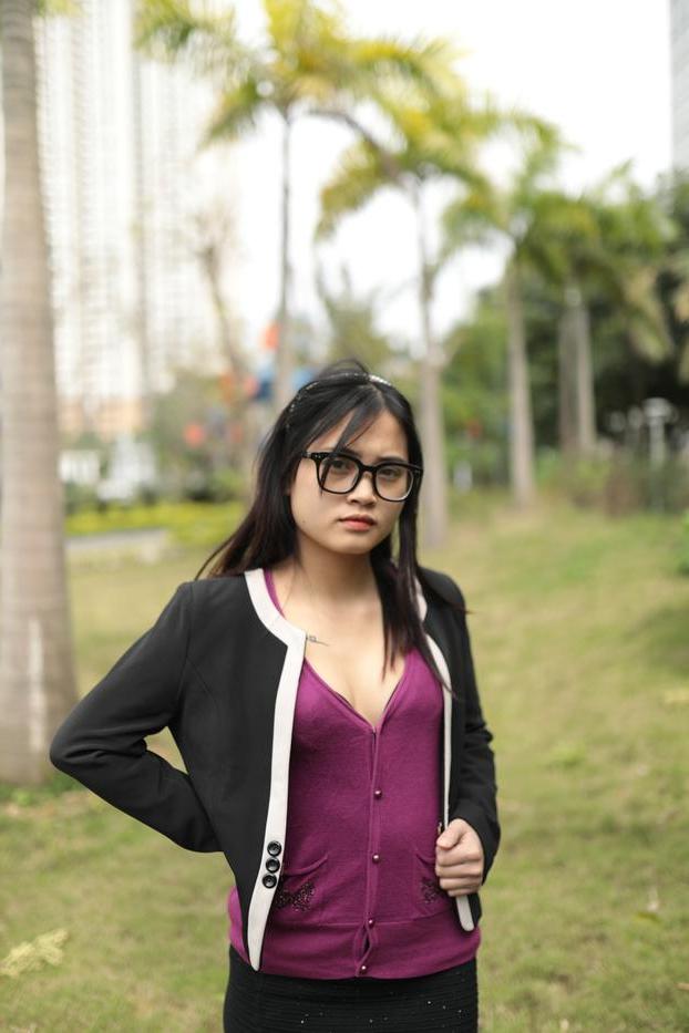 20P Petite Asian model with glasses Julia posing in her cute outfit outdoors