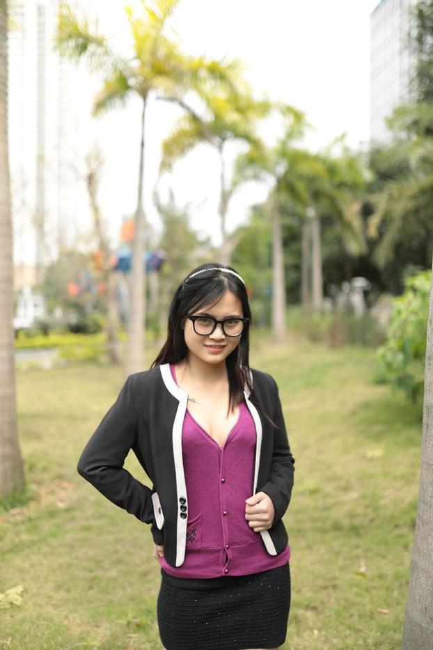 20P Petite Asian model with glasses Julia posing in her cute outfit outdoors