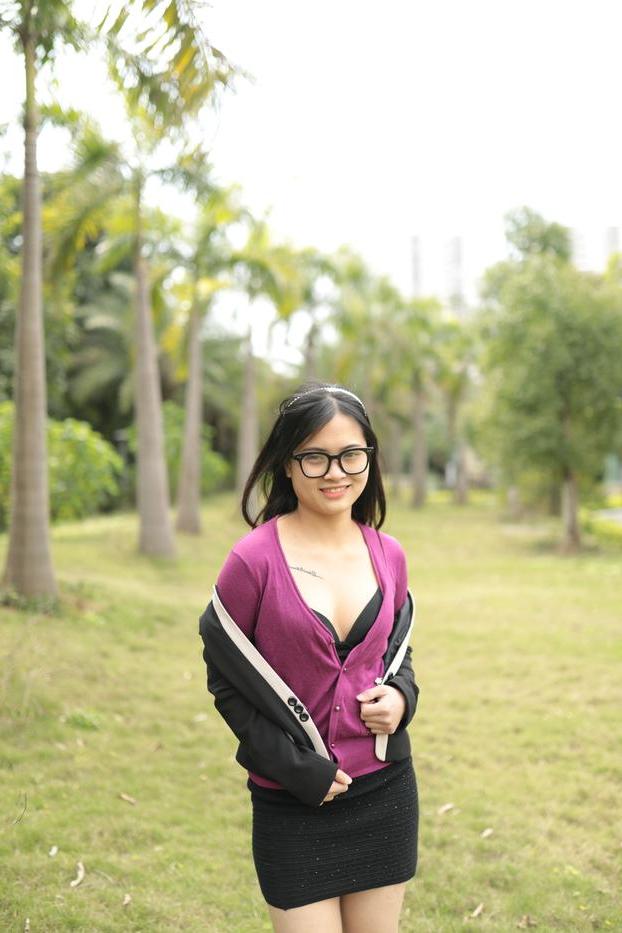 20P Petite Asian model with glasses Julia posing in her cute outfit outdoors