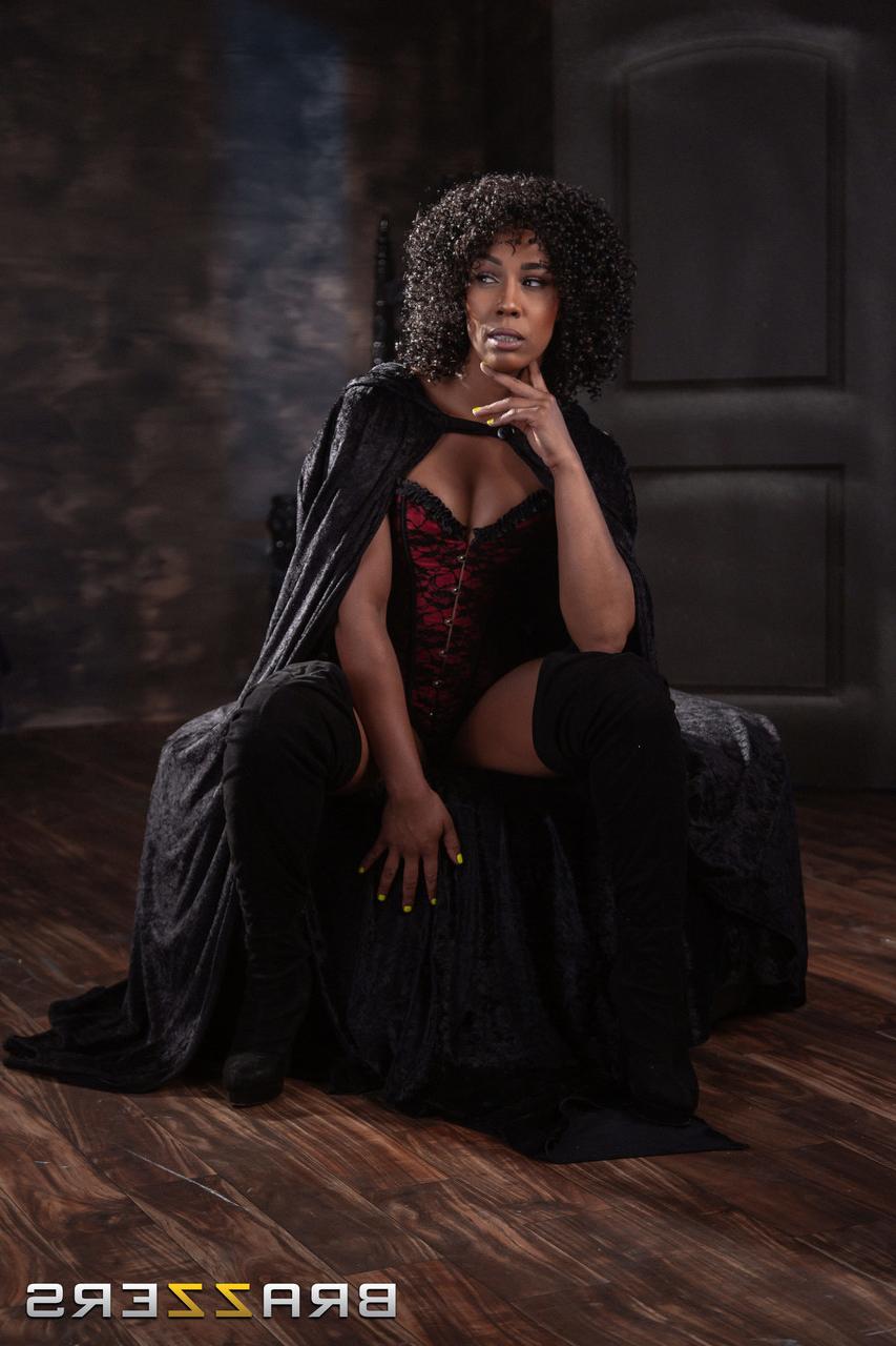 20P Curly-haired ebony bombshell Misty Stone teases in a sexy Halloween outfit