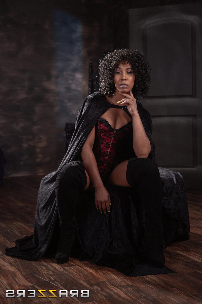 20P Curly-haired ebony bombshell Misty Stone teases in a sexy Halloween outfit