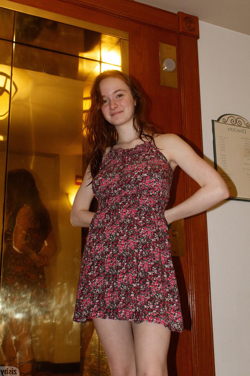 12P Cute babe Hazel Moore teases in a sexy dress & exposes her big tits in public