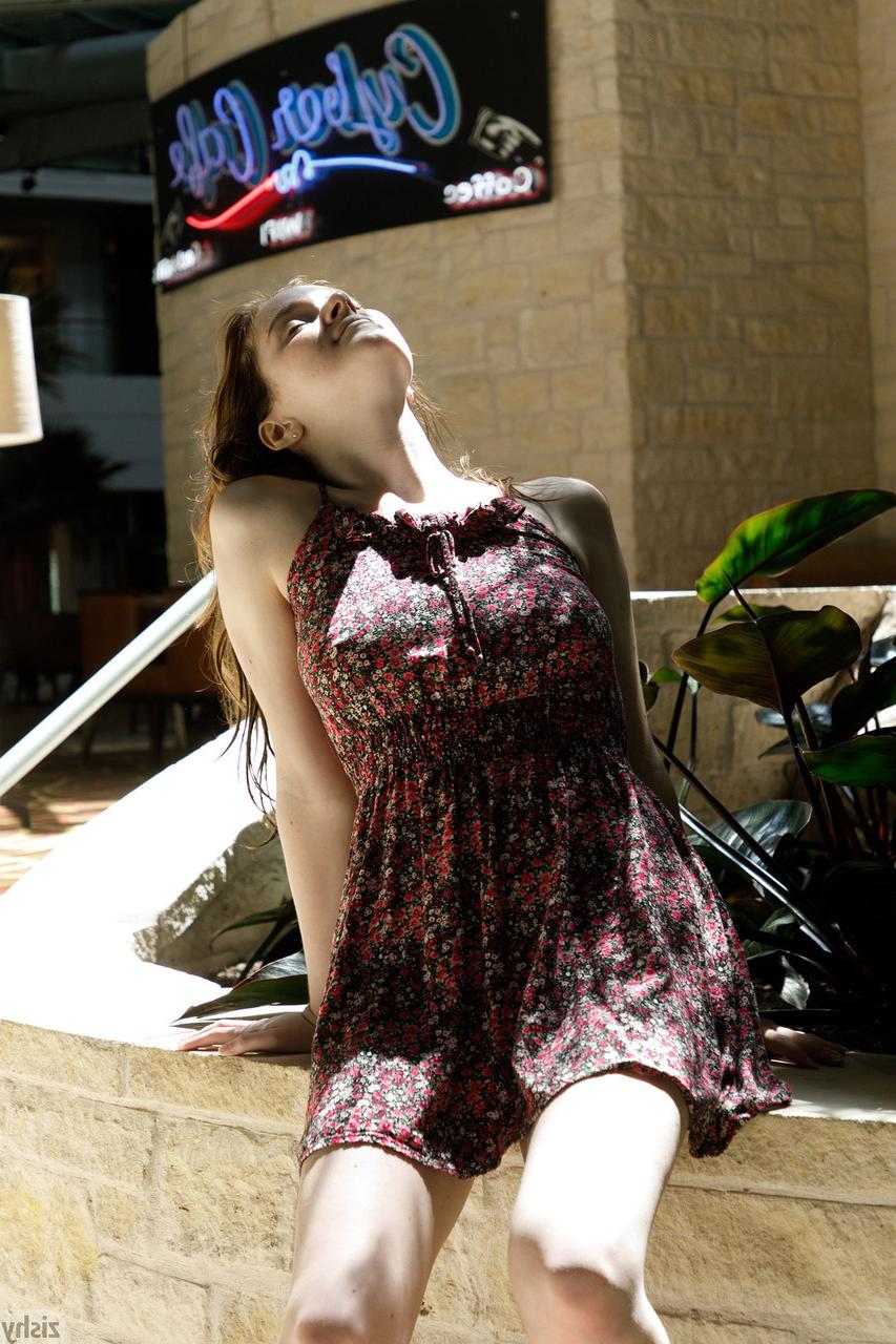 12P Cute babe Hazel Moore teases in a sexy dress & exposes her big tits in public