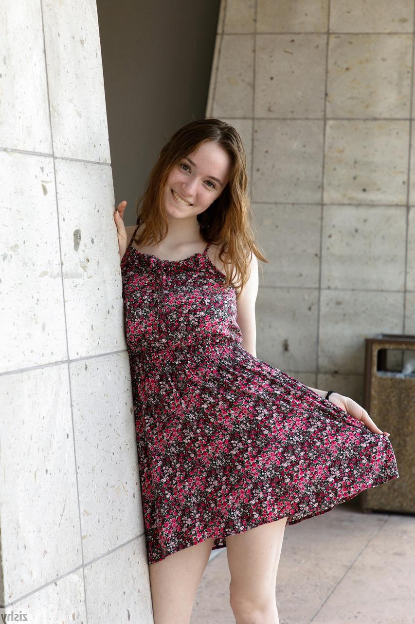 12P Cute babe Hazel Moore teases in a sexy dress & exposes her big tits in public