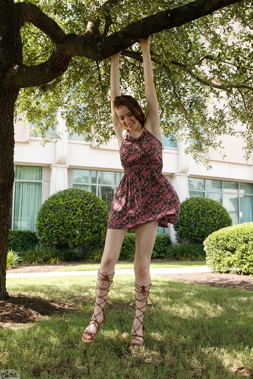 12P Cute babe Hazel Moore teases in a sexy dress & exposes her big tits in public