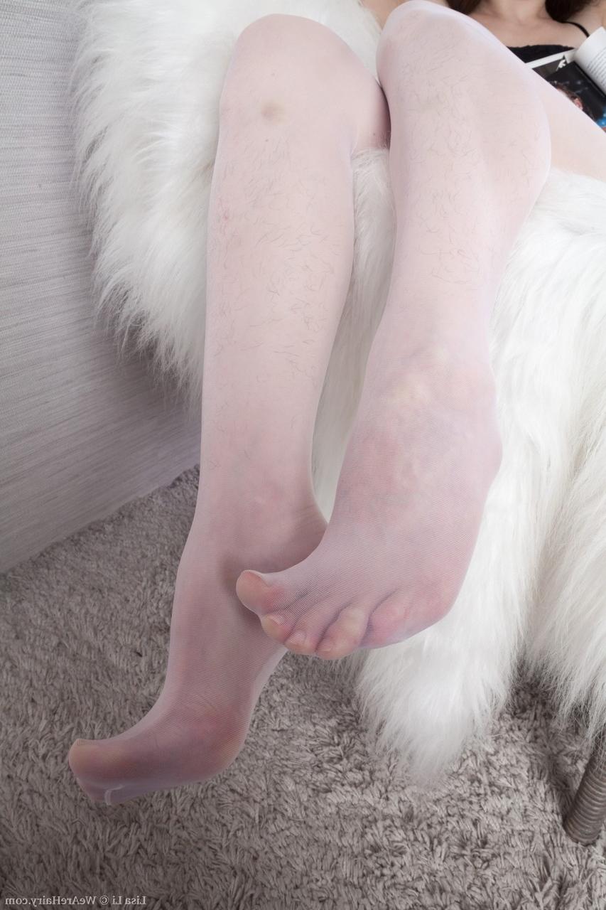 17P Petite Russian Lisa Li rubs her hairy muff and shows bushy asshole