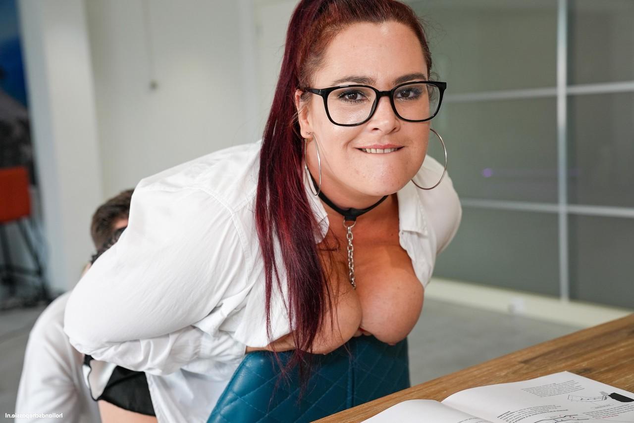 20P Curvy MILF Sabine de Jong makes her boss eat her pussy & milks his hard cock