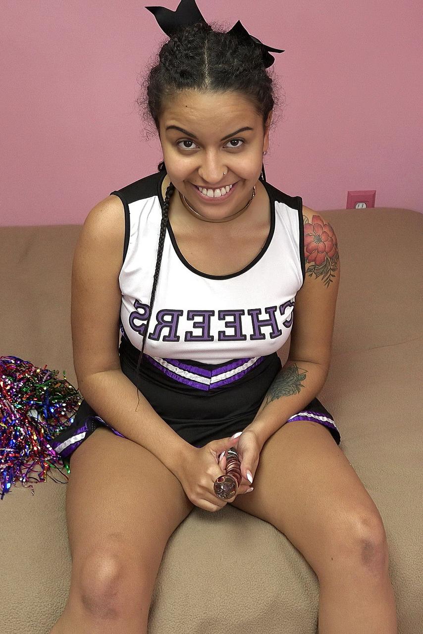20P Cheerleader Alix Avery toys with a dildo before having POV hardcore sex