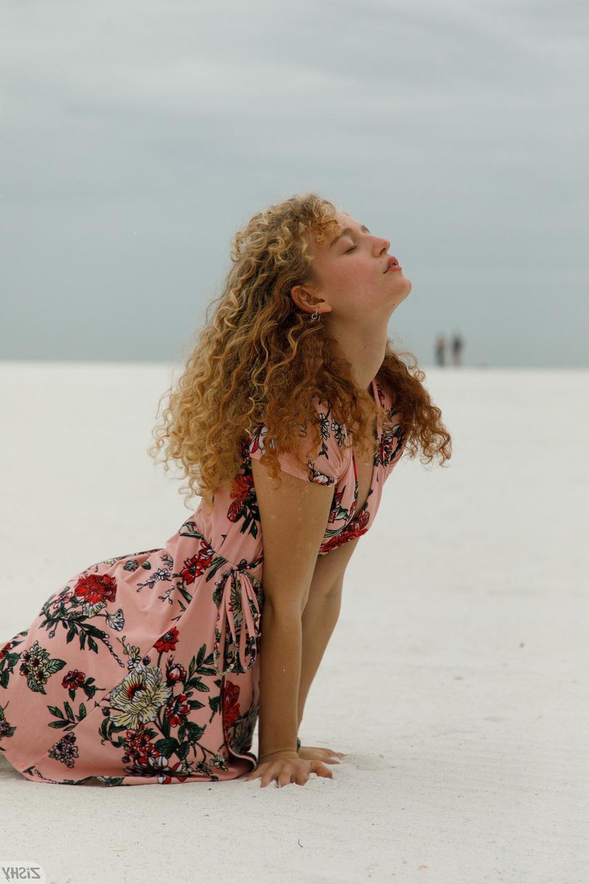 13P Curly haired babe Debra Kenlow flashes her tiny tits & her hot ass outdoors