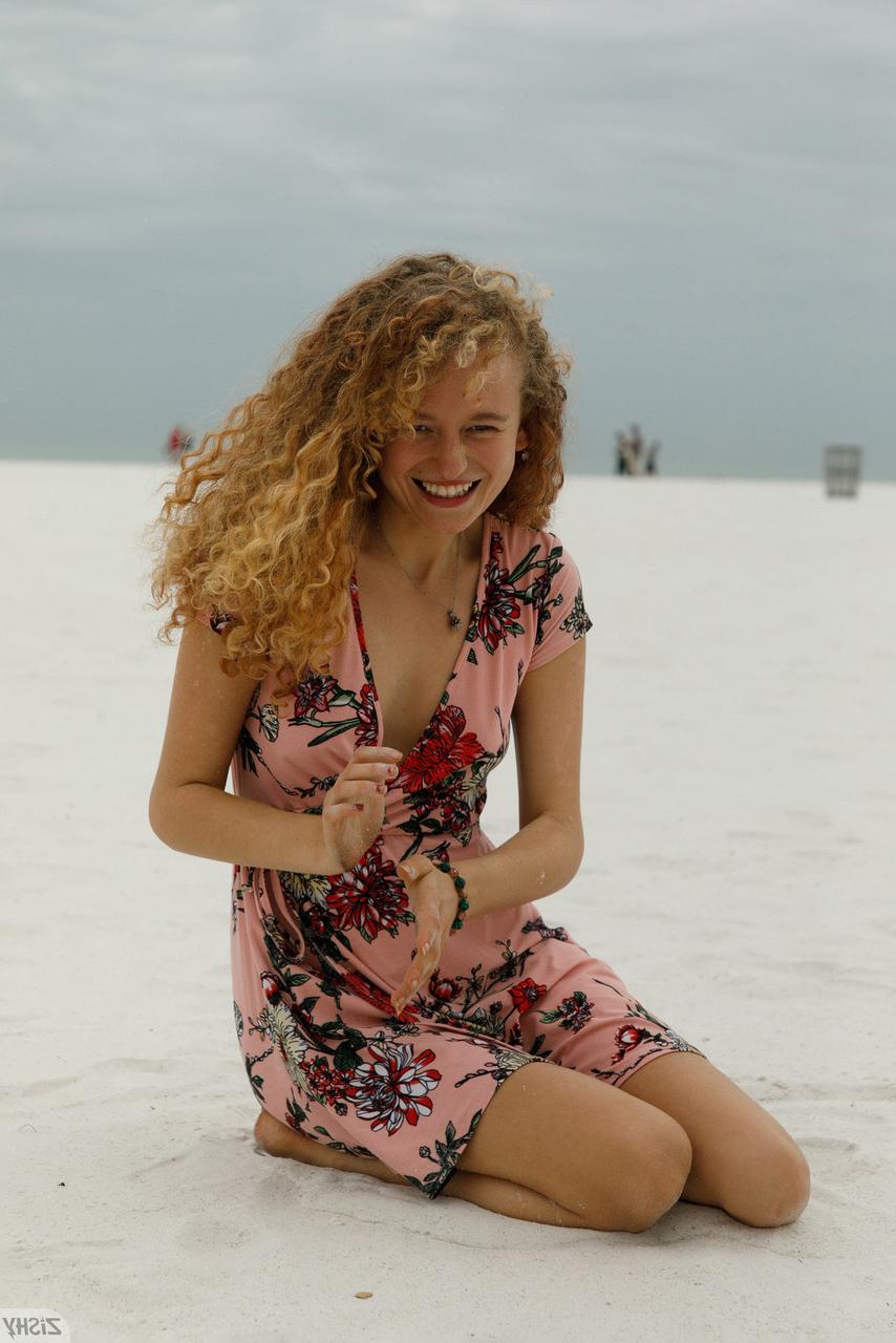 13P Curly haired babe Debra Kenlow flashes her tiny tits & her hot ass outdoors