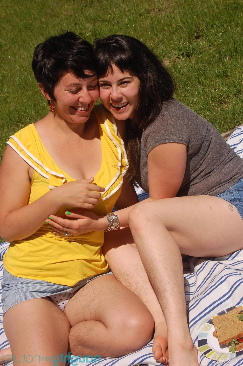 20P Young honeys Nikki Silver and Cleo undress and pose nude on a picnic