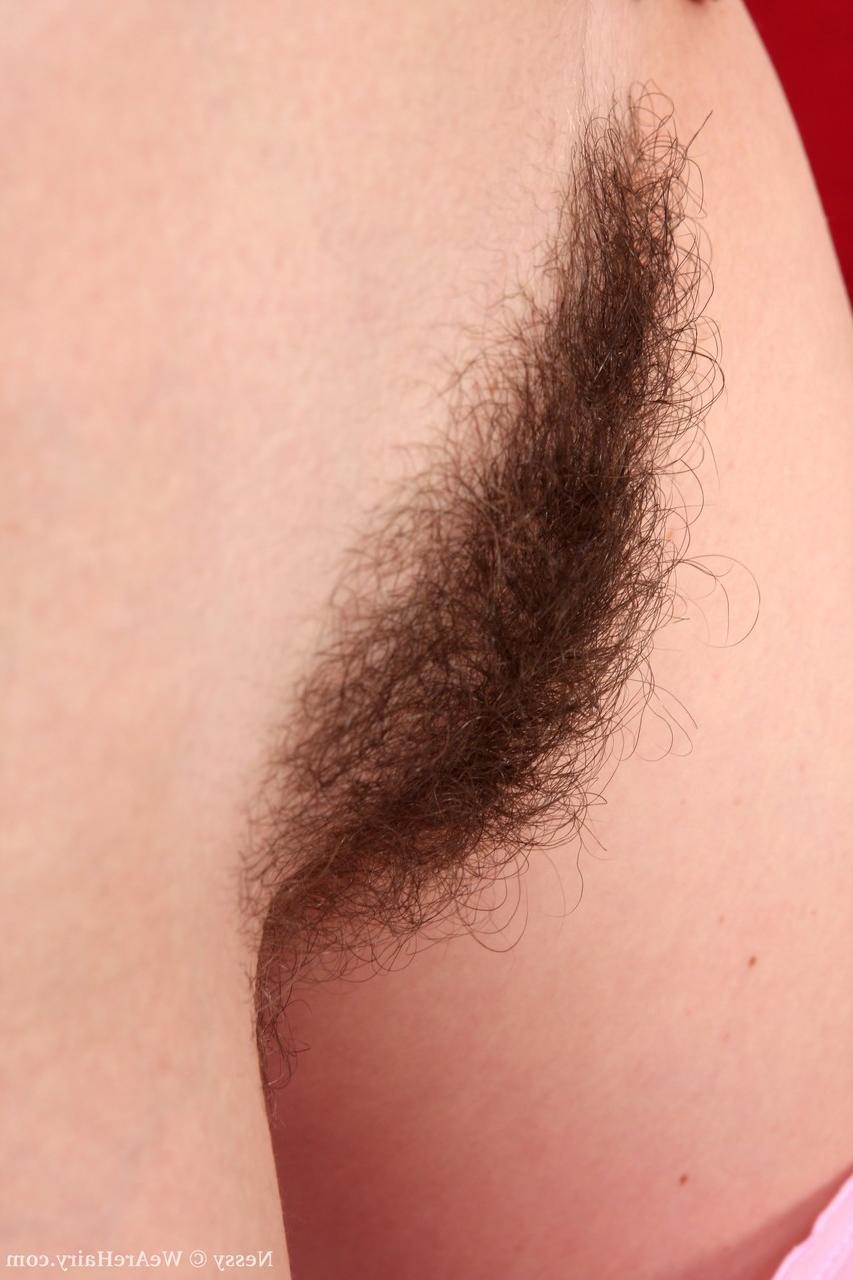 17P First, Nessy pushes panties aside to show off hairy pussy and then fingers it