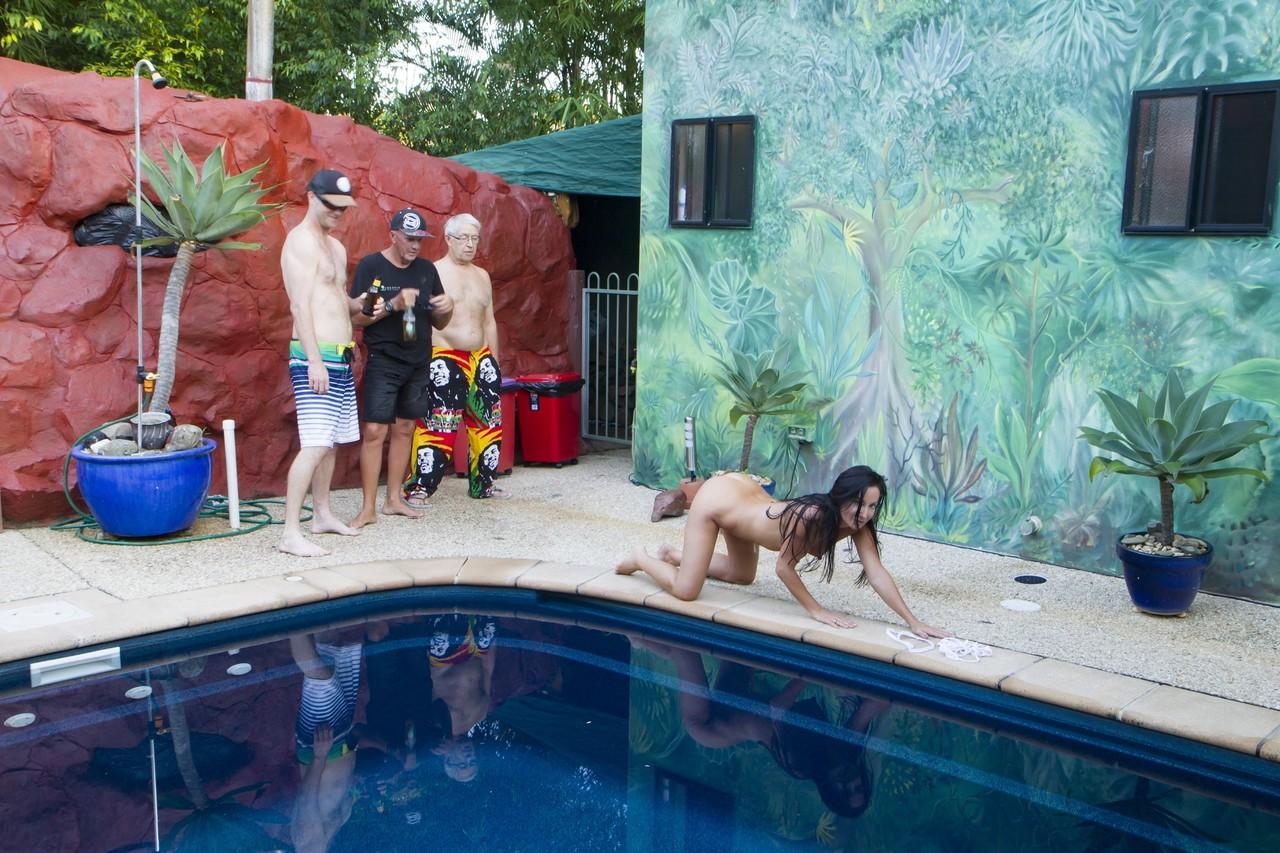 17P Amateur MILF Wild Thing gets stripped and groped by three men poolside