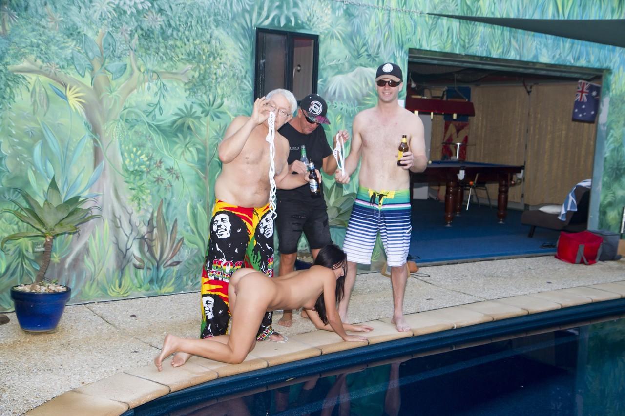 17P Amateur MILF Wild Thing gets stripped and groped by three men poolside