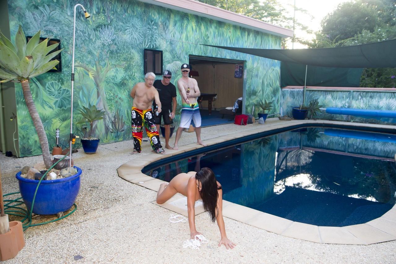 17P Amateur MILF Wild Thing gets stripped and groped by three men poolside
