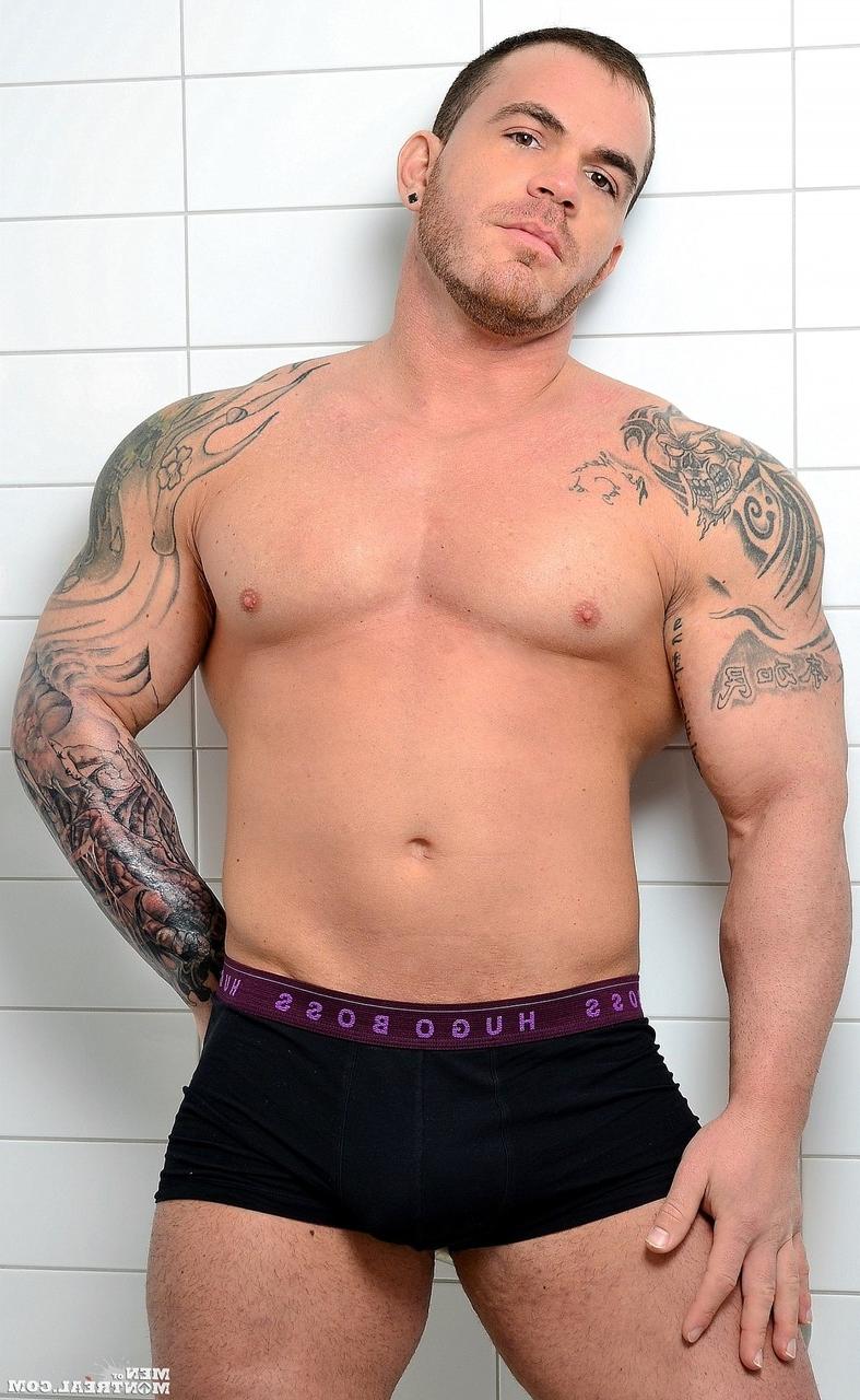 15P Inked Canadian bodybuilder Adam Landry strips and touches his dick