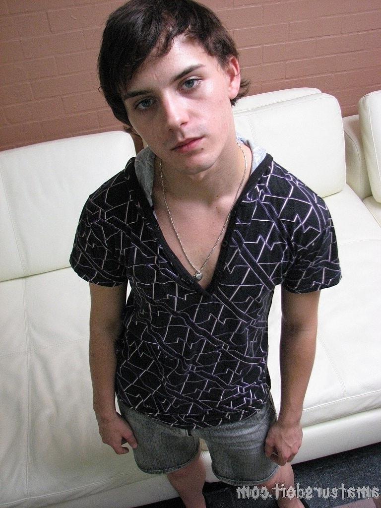 20P Skinny brunette boy Kristian Kneeler strips fully naked and jerks off
