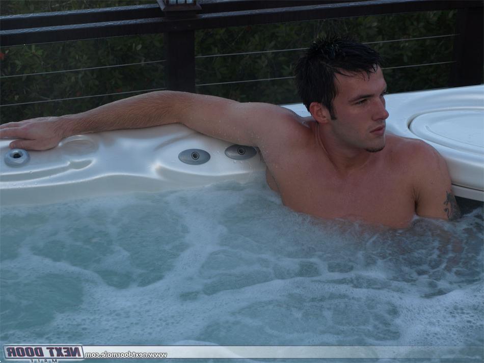 20P Insatiable brunette Trystan Bull jerks off in the jacuzzi & in the living room