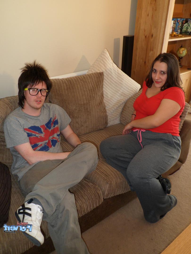 20P Voluptuous amateur woman giving a nerd a hot blowjob and titjob