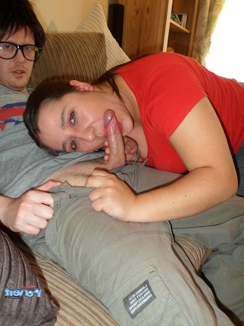 20P Voluptuous amateur woman giving a nerd a hot blowjob and titjob